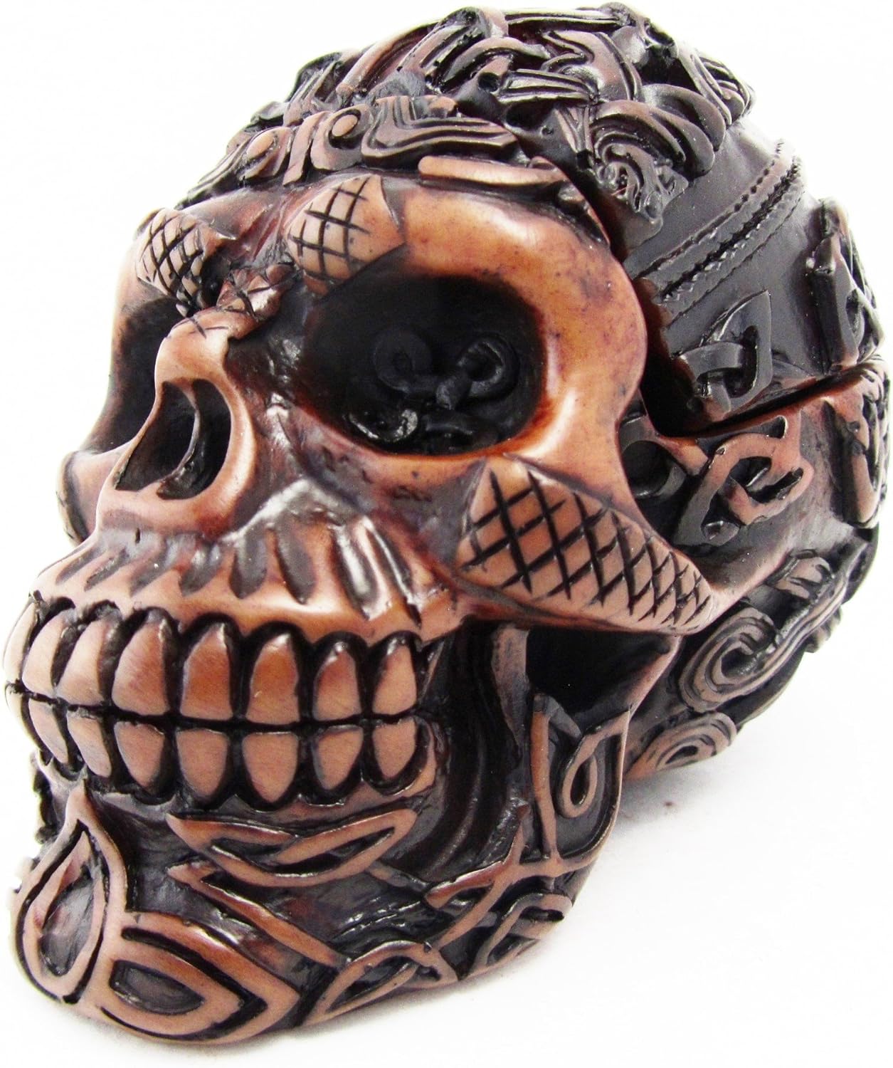 Amazon Com Blue Orchid Celtic Skull Trinket Box Figurine Gothic Tribal Tattoo Desk Decor With Removable Top Brown Resin 3 5 Inch Amber Skull Home Kitchen