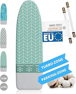 Innovativer Bügelbrettbezug für Dampfbügeleisen I Made IN EU I Bügeltischbezug mit Turbo Zone, Parking Zone und Spanner für Bügelbrett-Bezug