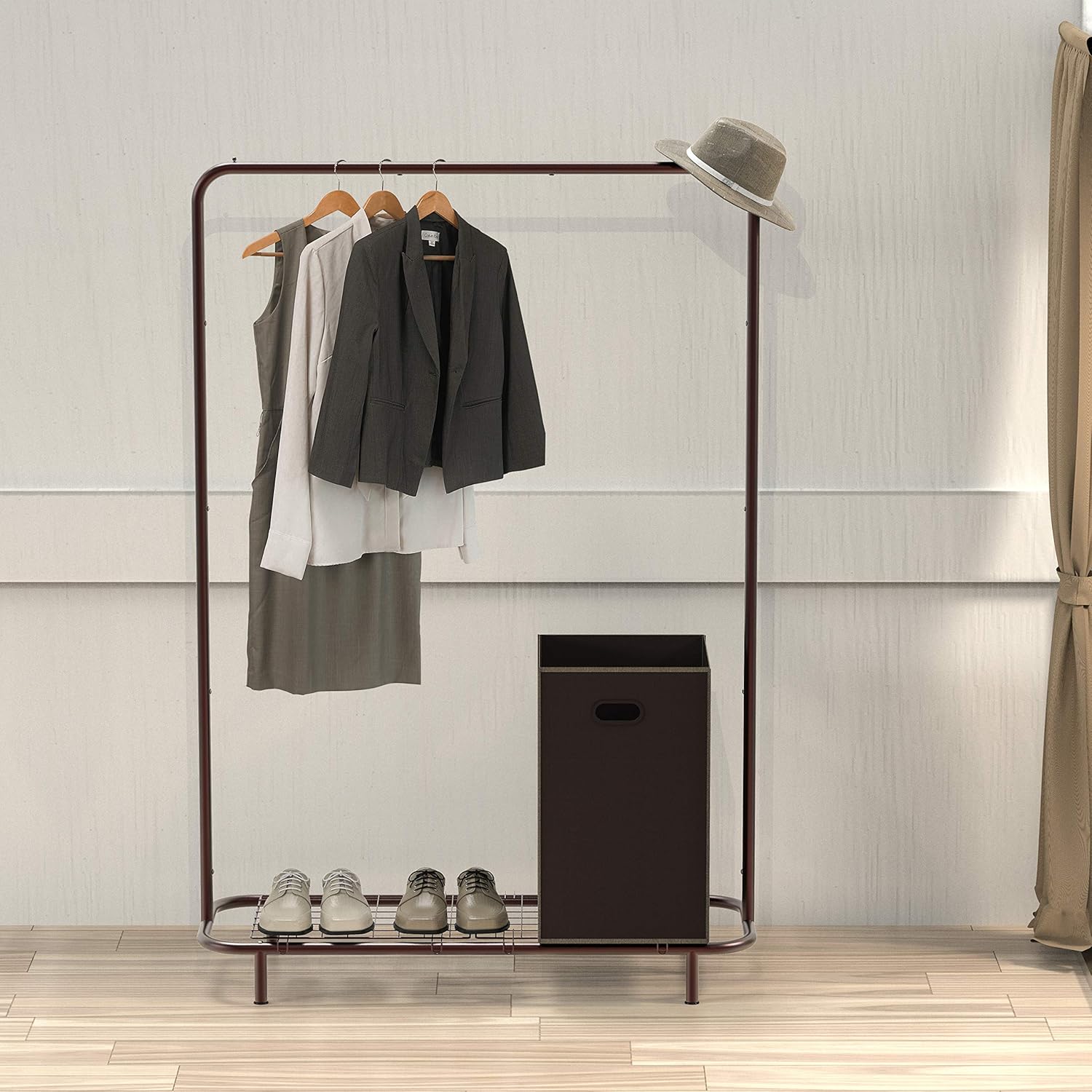 Simple Houseware Industrial Pipe Clothing Garment Rack with Bottom Shelves, Bronze: Home & Kitchen