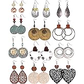 Thunaraz Boho Vintage Dangle Earrings Set for Women Geometric Teardrop Round Wooden Earrings Ethnic Bohemian Star Sunflower Earrings Christmas Earrings Jewelry Women, Silver