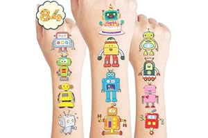 MEOISDABEST Robot Temporary Tattoos 8 Sheets 84 PCS Robotic Party Decorations Supplies Favors Robot Theme Birthday Cute Stickers Christmas Gifts for Boys Girls Class School Prizes Carnival