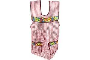 cuitáxi Traditional Mexican apron for women with pockets beautiful flower embroidery - Mandiles para mujer mexicanos mandil