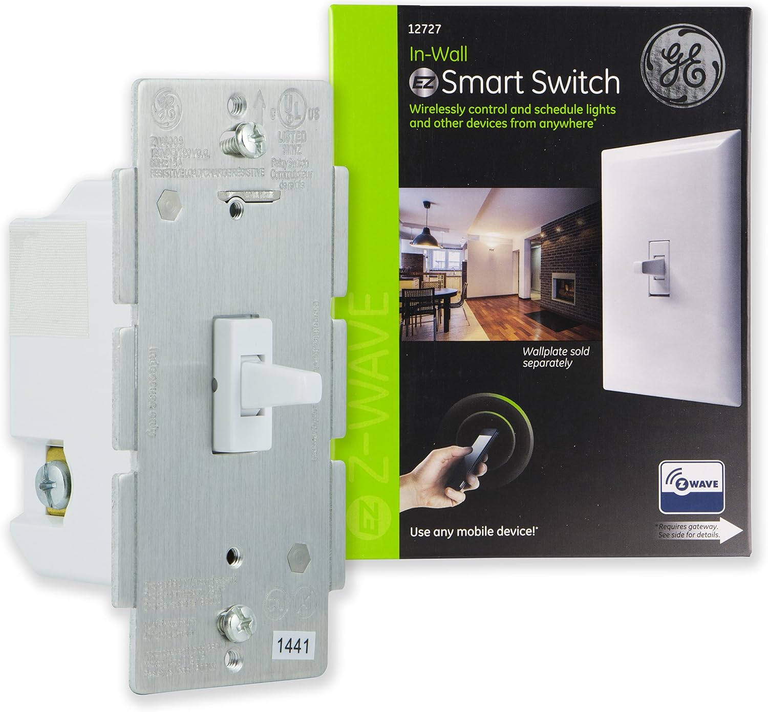 GE 12727 ZWave Wireless Lighting Control Smart Toggle Switch, White