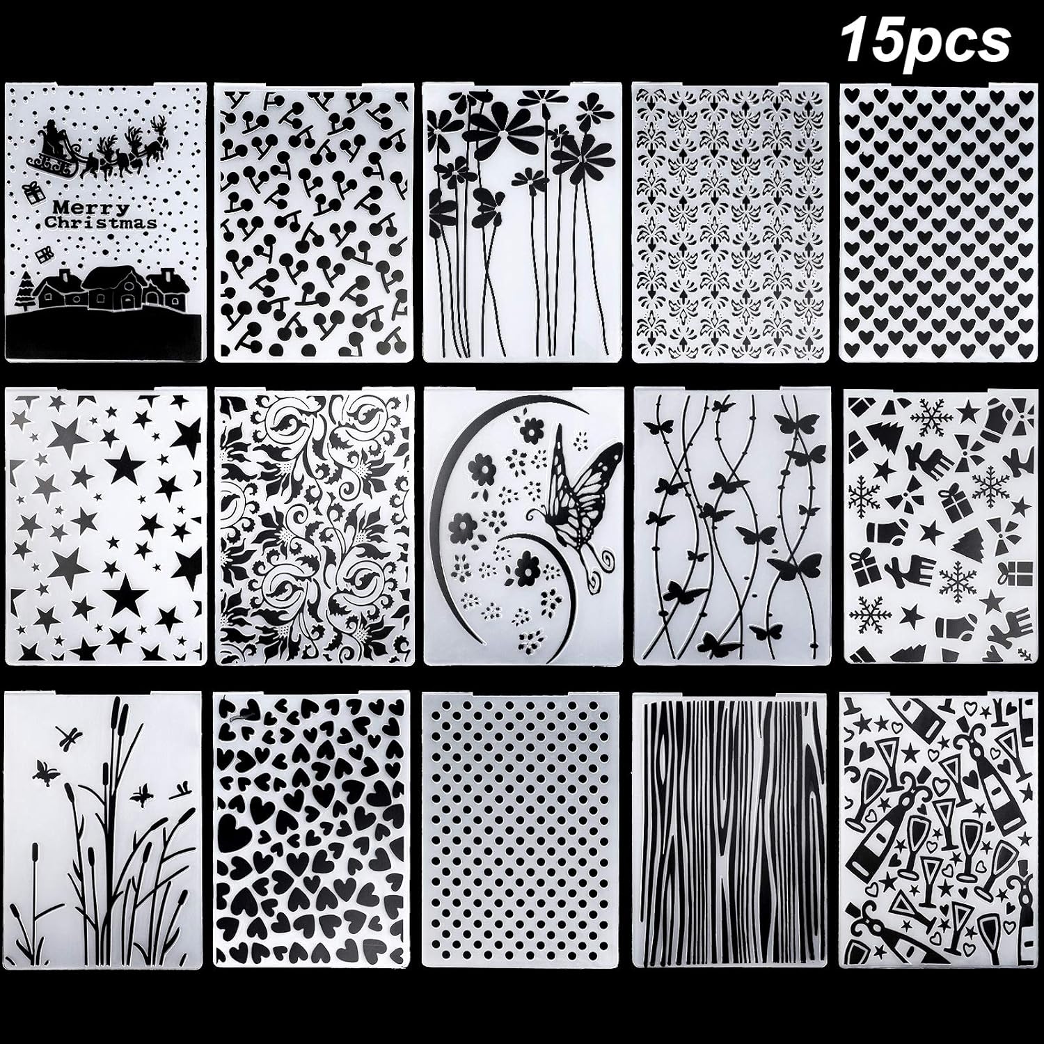 15 Pieces Embossing Folders 5.7 x 4.2 Inch Plastic Template Craft Card Christmas for Making Paper Cards Photo Album Wedding Decoration Scrapbooking
