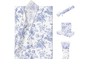 Larcenciel Floral Tissue Paper Bulk, Vintage Blue & White Flower Tissue Paper for Gift Bags, Wrapping, Crafts, Decoupage Art Packing Supplies for Weddings, Birthdays, Holidays Decor, 30 Sheets 20x14in