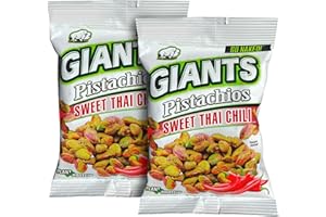 GIANTS SUNFLOWER SEEDS GIANTS Go Naked Sweet Thai Chili Pistachios - Chili Pistachios No Shell, Spicy Pistachios, Chili Roasted, High Protein Flavored Pistachio Nuts, 6g Protein Per Serving - 3 oz Bags (Pack of 2)
