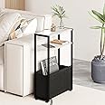 Leomonio Slim Side Tale, Thin Side Table with Storage Basket, Narrow Side Table for Small Spaces, Thin Bedside Table for Living Room, Bedroom