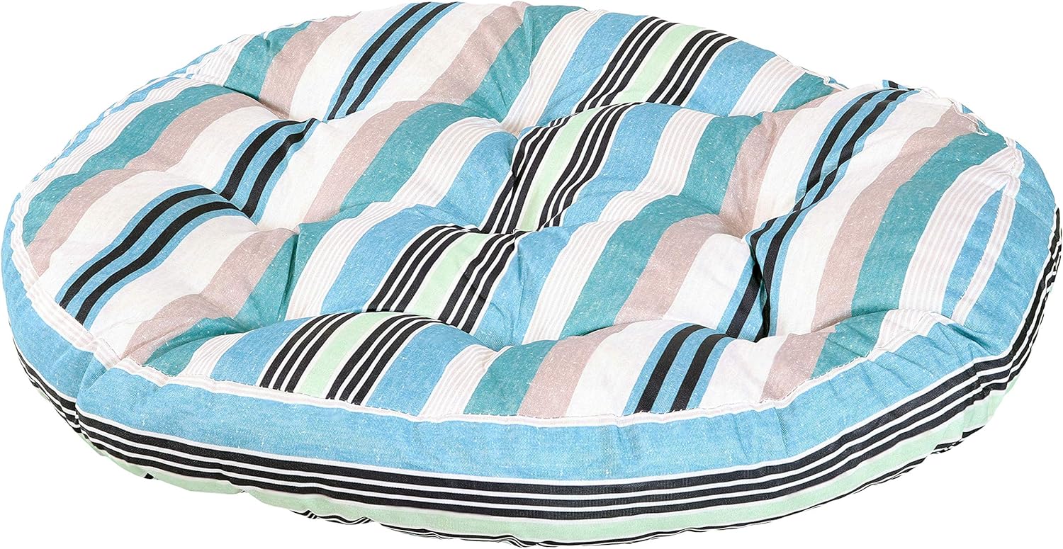 Sunnydaze Tufted Large Round Floor Cushion - Set of 2 - Unique Outdoor/Indoor Chair Cushions or Meditation Cushions - 300D Olefin with Polyester Fill - 22-Inch Diameter - Seaside Stripes: Kitchen & Dining