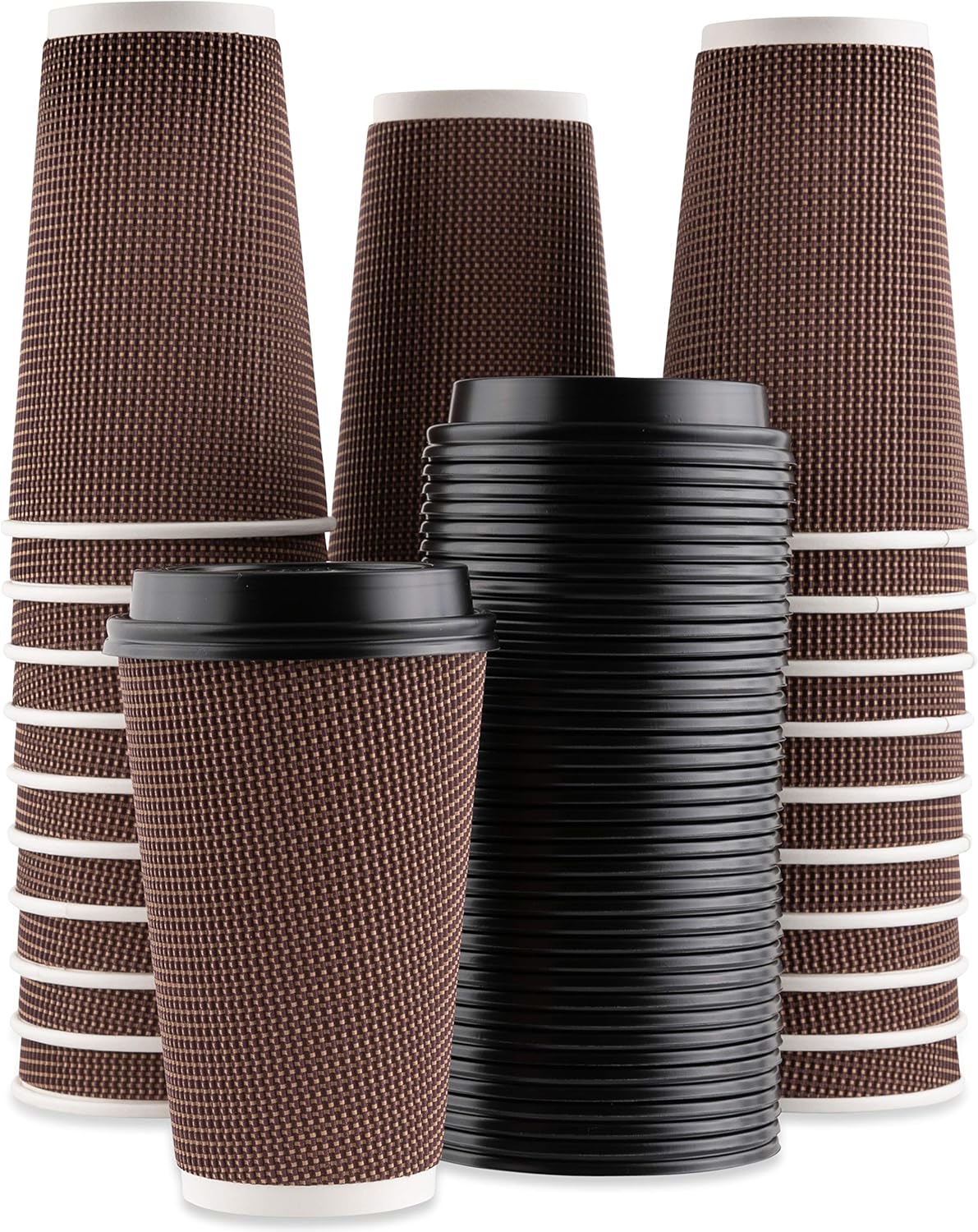 Party Bargains Rippled Hot Cups with Lids Insulated Double Walled, No