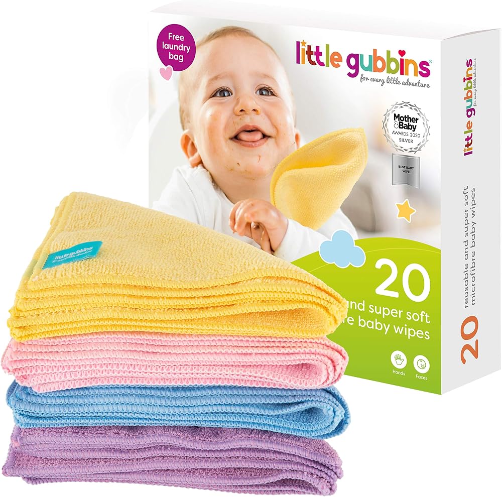 Little Gubbins 20 Reusable Baby Wipes + Free Laundry Bag 20x20cm