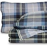 Bare Home Cotton Flannel Sheet Set Prints, 100% Cotton, Velvety Soft Heavyweight - Double Brushed Flannel - Deep Pocket - Bed Sheets (Full, Symphony Plaid - Blue)
