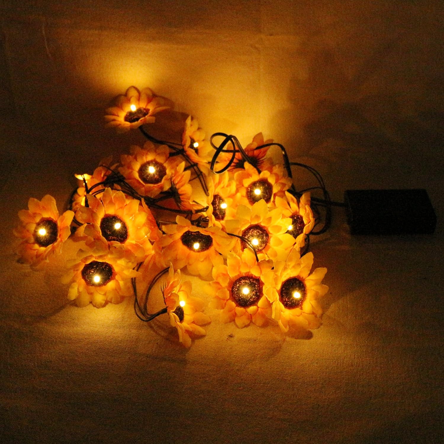 CVHOMEDECO. Sunflower String Lights Artificial Silk Flowers Battery Powered Fairy Starry Lights for Wedding Birthday Party and Holiday Seasonal Décor - Image 3