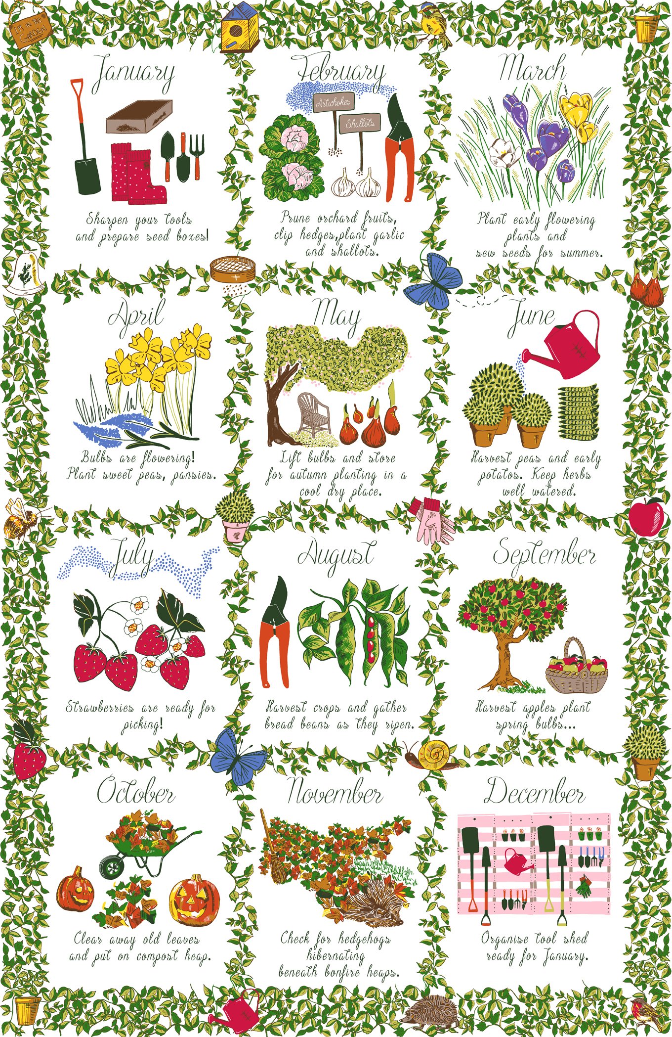 Ulster Weavers Gardeners Calendar 2 Cotton Tea Towel
