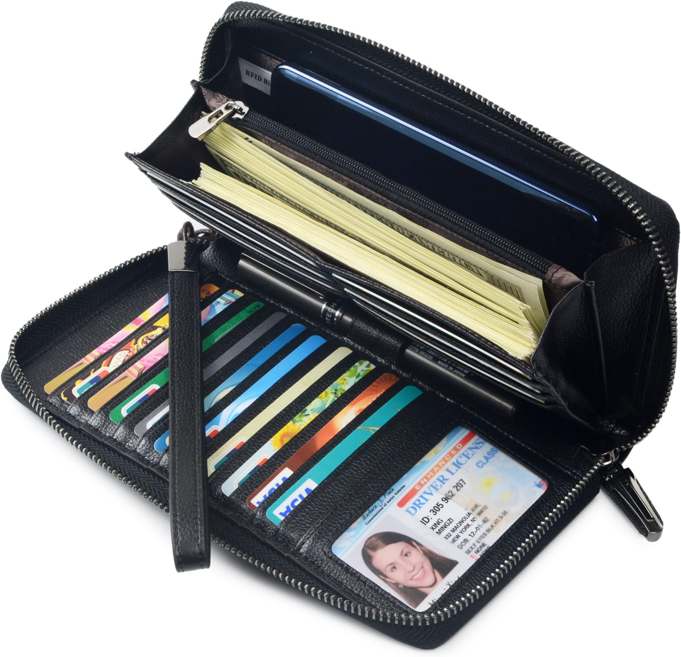 Women RFID Blocking Wallet Leather Zip Around Phone Clutch Large Travel Purse Wristlet