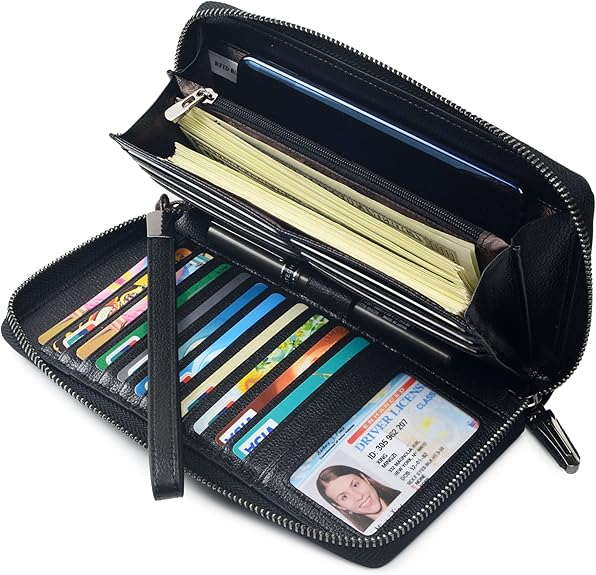 Women RFID Blocking Wallet Leather Zip Around Phone Clutch Large Travel Purse Wristlet (Black) ... best women's wristlets