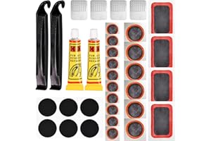 BEAUGIREW 34 Pieces Bike Tire Repair Kit Bicycle Inner Tube Puncture Patches with Vulcanizing Patches, Metal Rasps and Levers