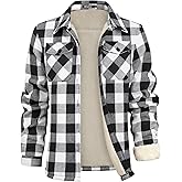 WULFUL Men's Flannel Fleece Jackets Sherpa Lined Shirt Jacket Plaid Jackets Shacket Winter Outerwear Warm
