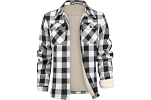 WULFUL Men's Flannel Fleece Jackets Sherpa Lined Shirt Jacket Plaid Jackets Shacket Winter Outerwear Warm