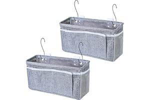 Muximud Bedside Caddy Bedside Storage Organizer, 2 Pack Wall Hanging Storage Bag for Bunk bed Hospital Beds Dorm Bed Rails, Holders Books Glasses Phones Magazine(Grey)
