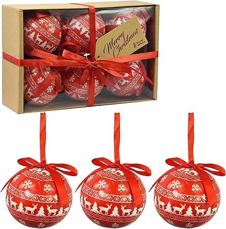 Set De 6 Boules De Noël De Luxe Décoration Darbre Traditionnel Noël Festif Sur Le Thème Des Boules Boules Nordiques Rouges