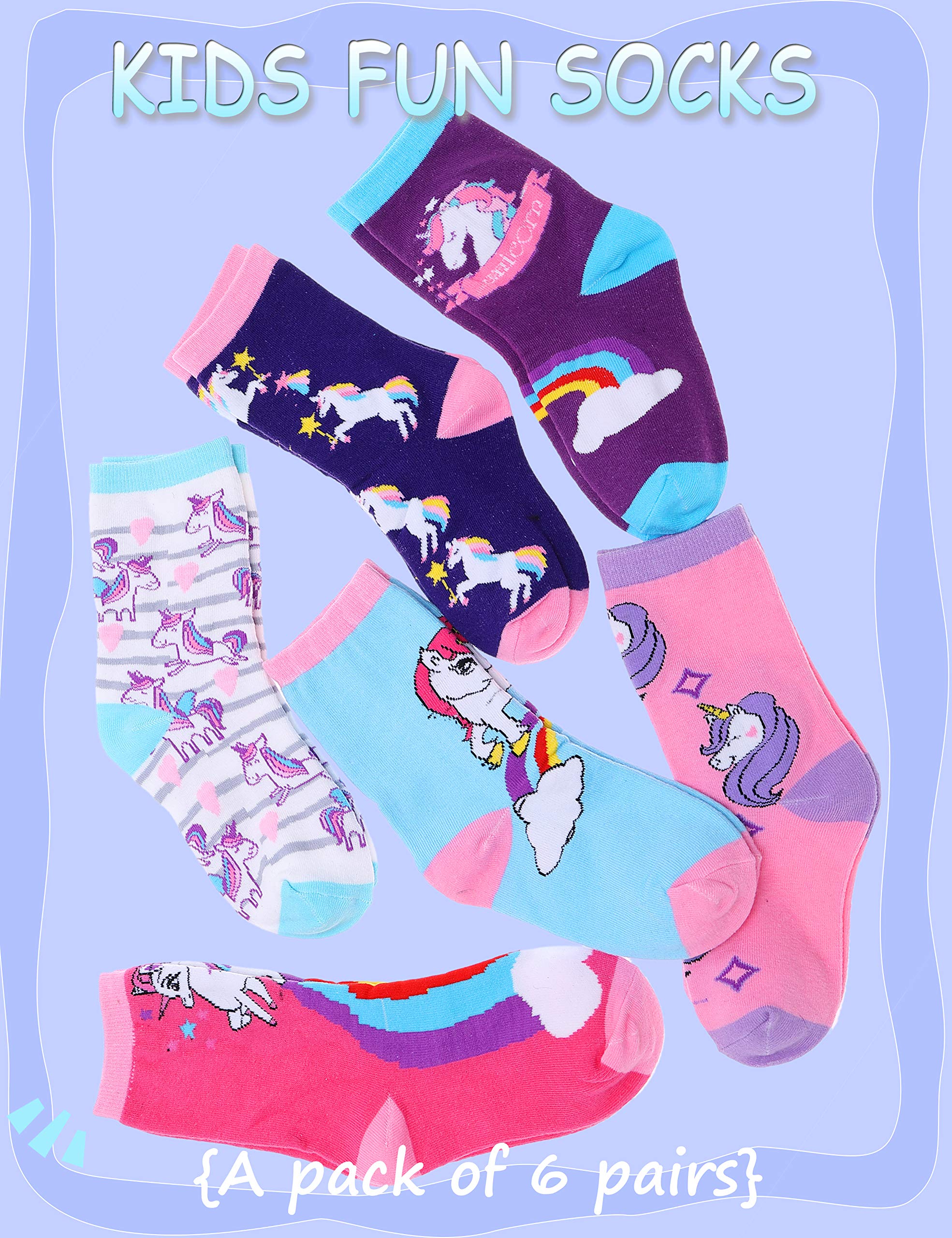 Anlisim Girls Socks Cute Animal Pattern Cartoon Novelty Fashion Soft Cotton Socks 6 Pairs