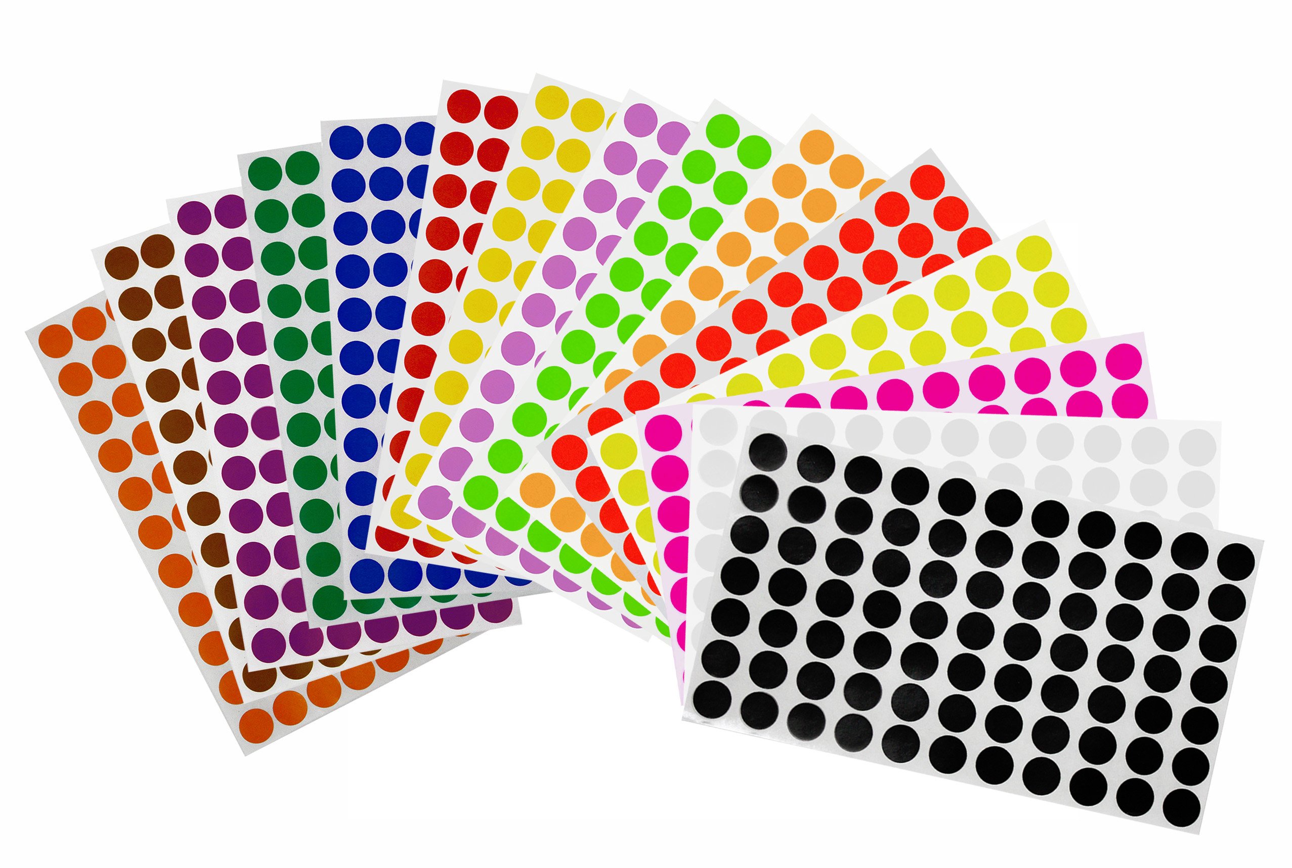 Royal Green Labels Removable Adhesive in 15 Assorted Colors 15mm (1.5 cm) Round Dot Stickers for Colour Coding - 1155 Pack