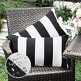 WESTERN HOME WH Pack of 2 Outdoor Waterproof Striped Pillow Covers Decorative Garden Cushion Covers Modern Farmhouse Throw Pillowcases for Patio Tent Balcony Couch Sofa 12x20 inch Black
