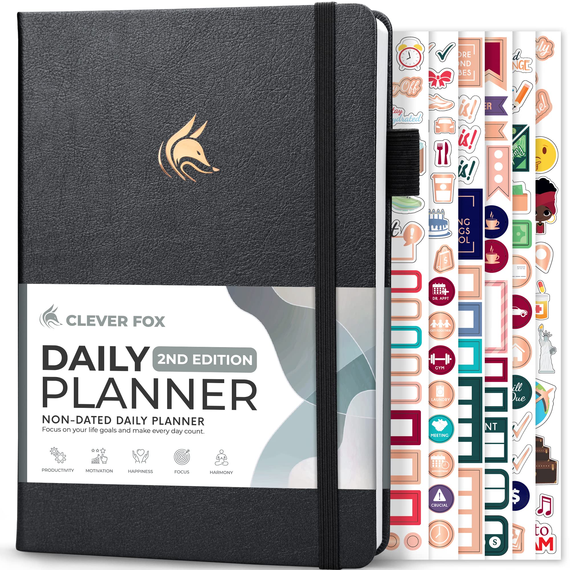 Clever Fox Daily Planner 2nd Edition – Undated Time Block Task Organizer with Hourly Schedule & To-do list – A5, 6 Months (Silver Black)