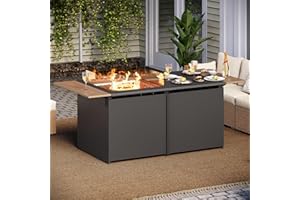 LAUSAINT HOME 64" Gas Fire Pit Table for Outside Patio, 55,000 BTU Propane Firepit with Expandable Tabletop & Wind Guard