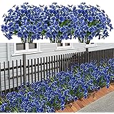 LikSoor 21 Bundles Artificial Outdoor UV Resistant Flowers No Fade Fake Outside Flowers Plastic Greenery Faux Shrubs Garden Porch Window Box Home Decoration(Blue)