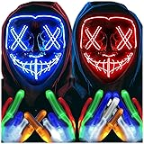 Halloween Mask Skeleton Gloves Set, Light Up Scary
