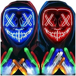 Halloween Mask Skeleton Gloves Set, Light Up Scary