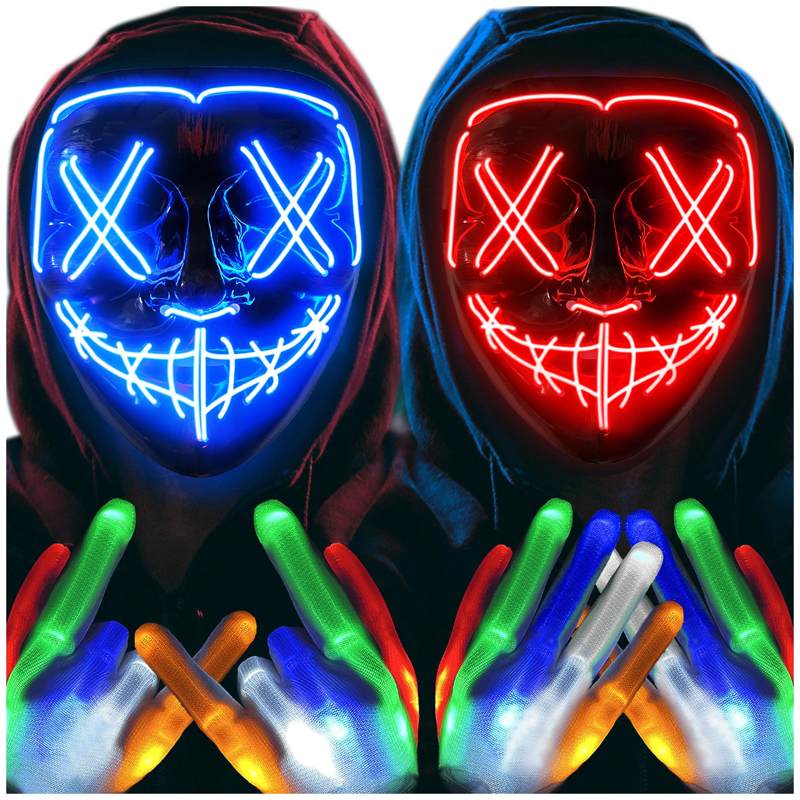 Halloween Mask Skeleton Gloves Set, Light Up Scary