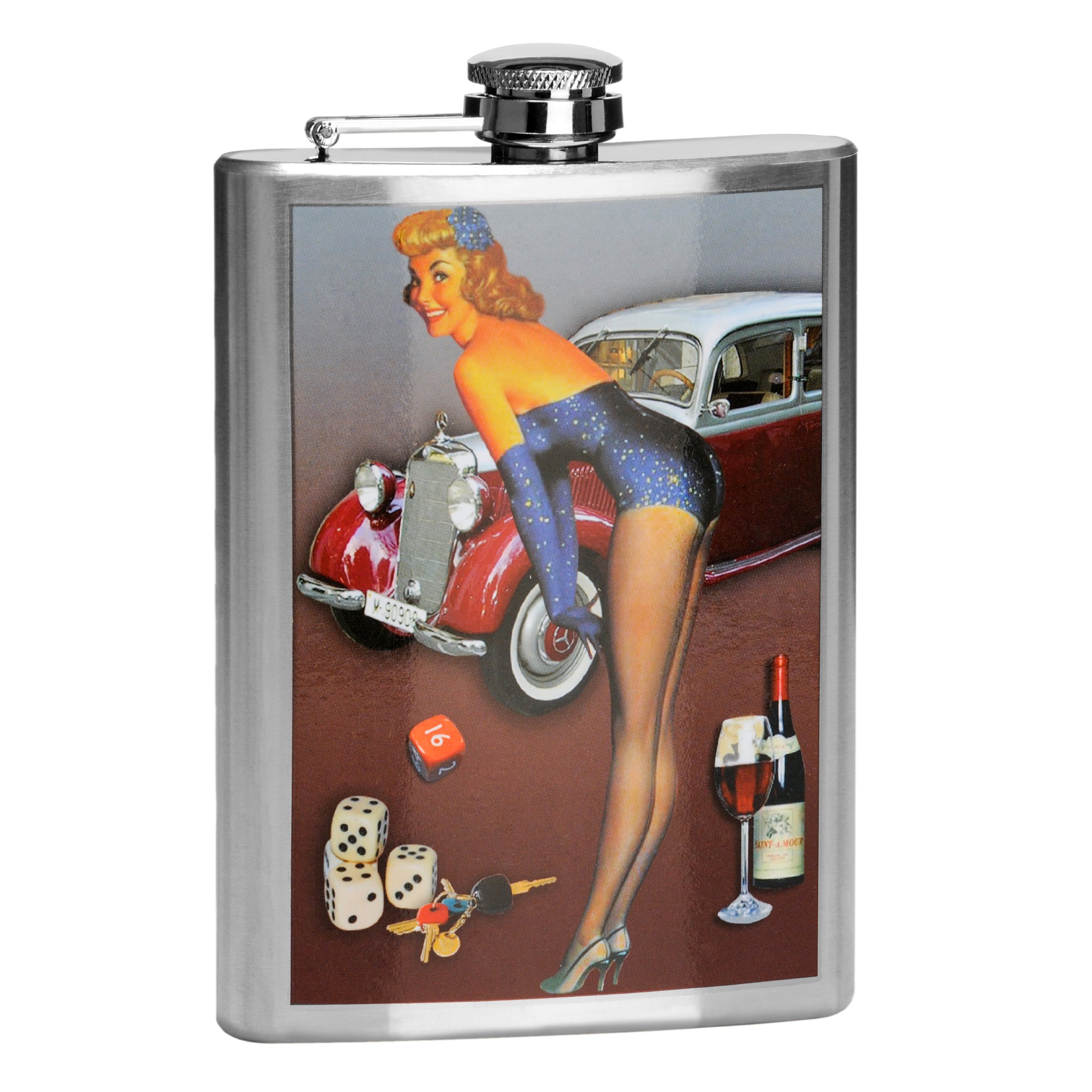 Premier Housewares Over The Bonnet Hip Flask, 8 oz - Stainless Steel