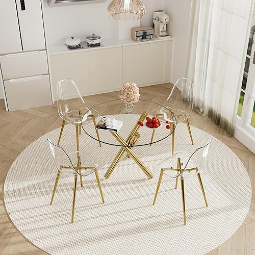 Round Glass Dining Table Set for 4, Small Circle Dining Set, Piece  Minimalist Circular Dining Room Table Set