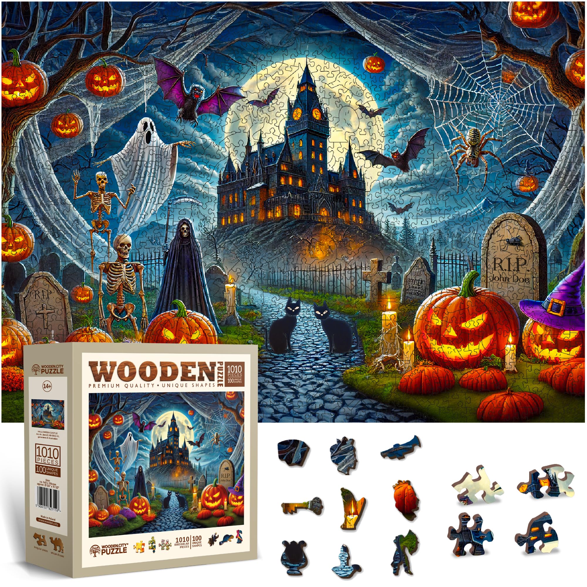 WOODEN.CITY Wooden Jigsaw Puzzles for Adults - Challenging 1000 Piece Halloween Puzzle, Unique Puzzles for Adults, 1000 Piece Jigsaw for Puzzle Enthusiasts (Ghostly Pumpkin Night) — image 1