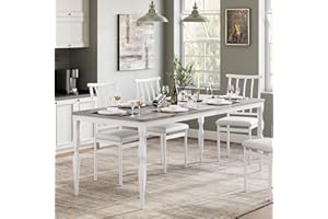 GarveeTech Farmhouse Dining Table for 6-8 – 78.7'' Rectangular Wooden Tabletop – Heavy Duty Metal Legs – Spacious Design for 