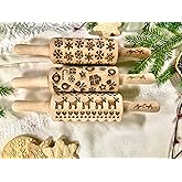 CHRISTMAS 3 Mini Embossed Rolling Pin Set Wooden Laser Engraved Textured rolling pins with Snowflakes, Elks, Christmas Trees and Gifts for Cookies by Algis Crafts