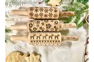CHRISTMAS 3 Mini Embossed Rolling Pin Set Wooden Laser Engraved Textured rolling pins with Snowflakes, Elks, Christmas Trees 