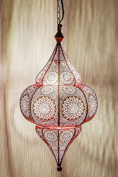 Bunte Pendelleuchte Lampe Pink Malha 48cm E14 Lampenfassung | Marokkanische Design Hängeleuchte Leuchte aus Marokko | Orient 