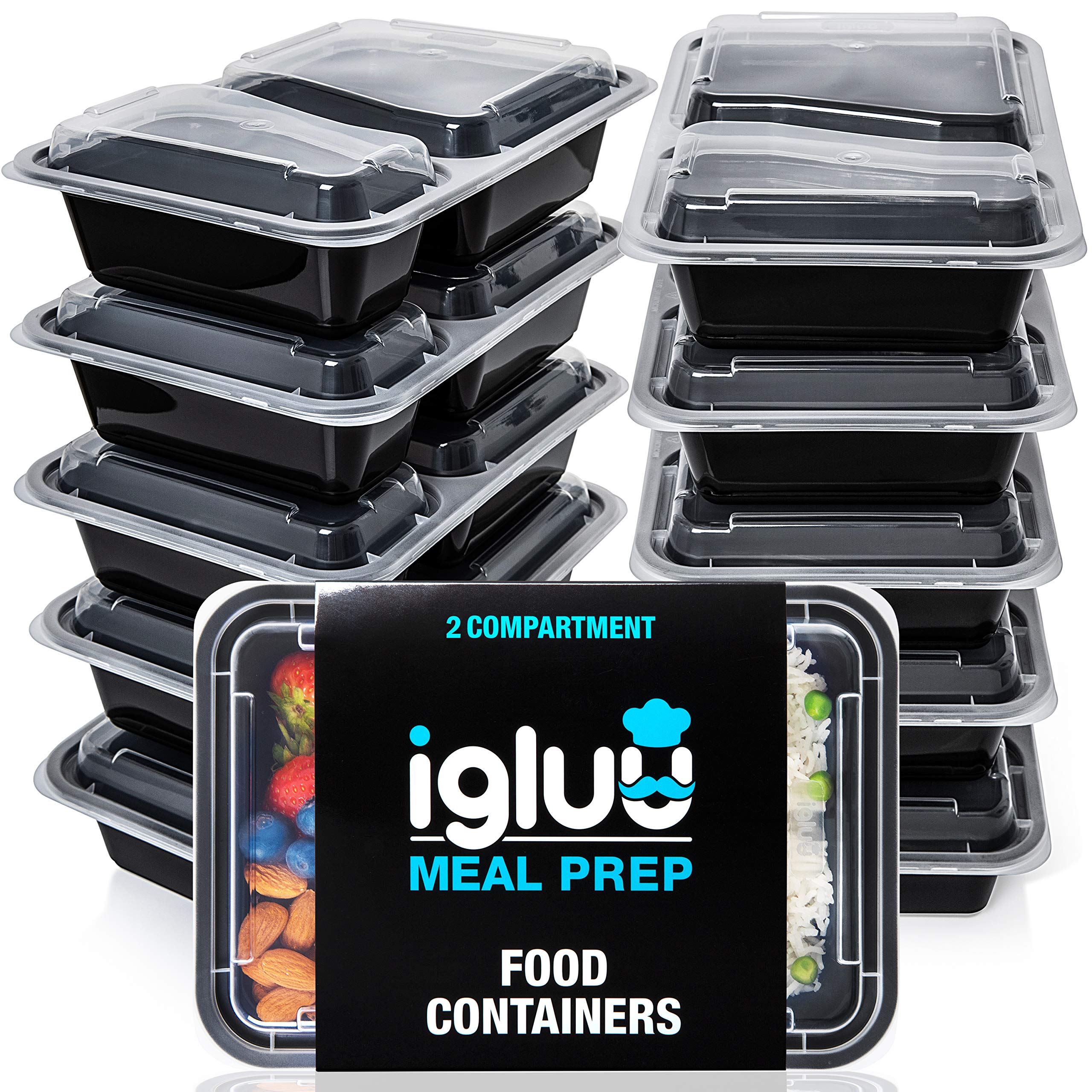 Igluu Meal Prep Containers Reusable (10 Pack) – Food Containers with Lids – Stackable, Microwave, Freezer & Dishwasher Safe – 887ml/30oz – 2 Compartment – BPA-Free