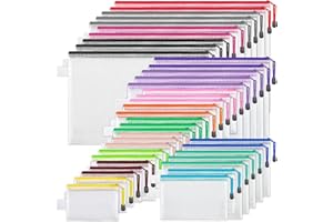 JARLINK 40pcs Mesh Zipper Pouch, 8 Sizes Waterproof Zipper Bags for Board Games Storage, 16 Colors Organization Pouches for S