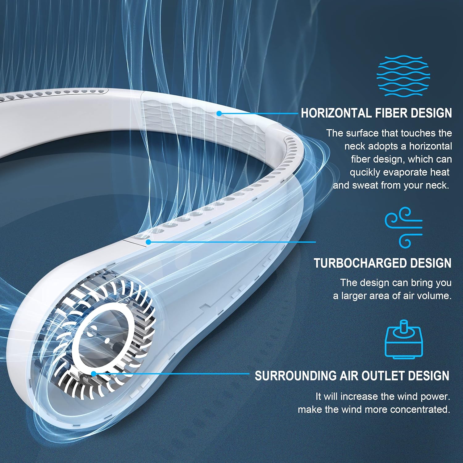 Portable Neck Fan, Wearable Personal Fan, Leafless, Rechargeable, Headphone Design, USB Powered Desk Fan,3 Speeds (White): Kitchen & Dining