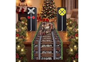 TaoBary 1 Pcs Railroad Track Table Runner Christmas Express Train Party Decorations Wild West Theme Tablecloth Runner Floor Cover for Halloween Western Birthday Party Supplies
