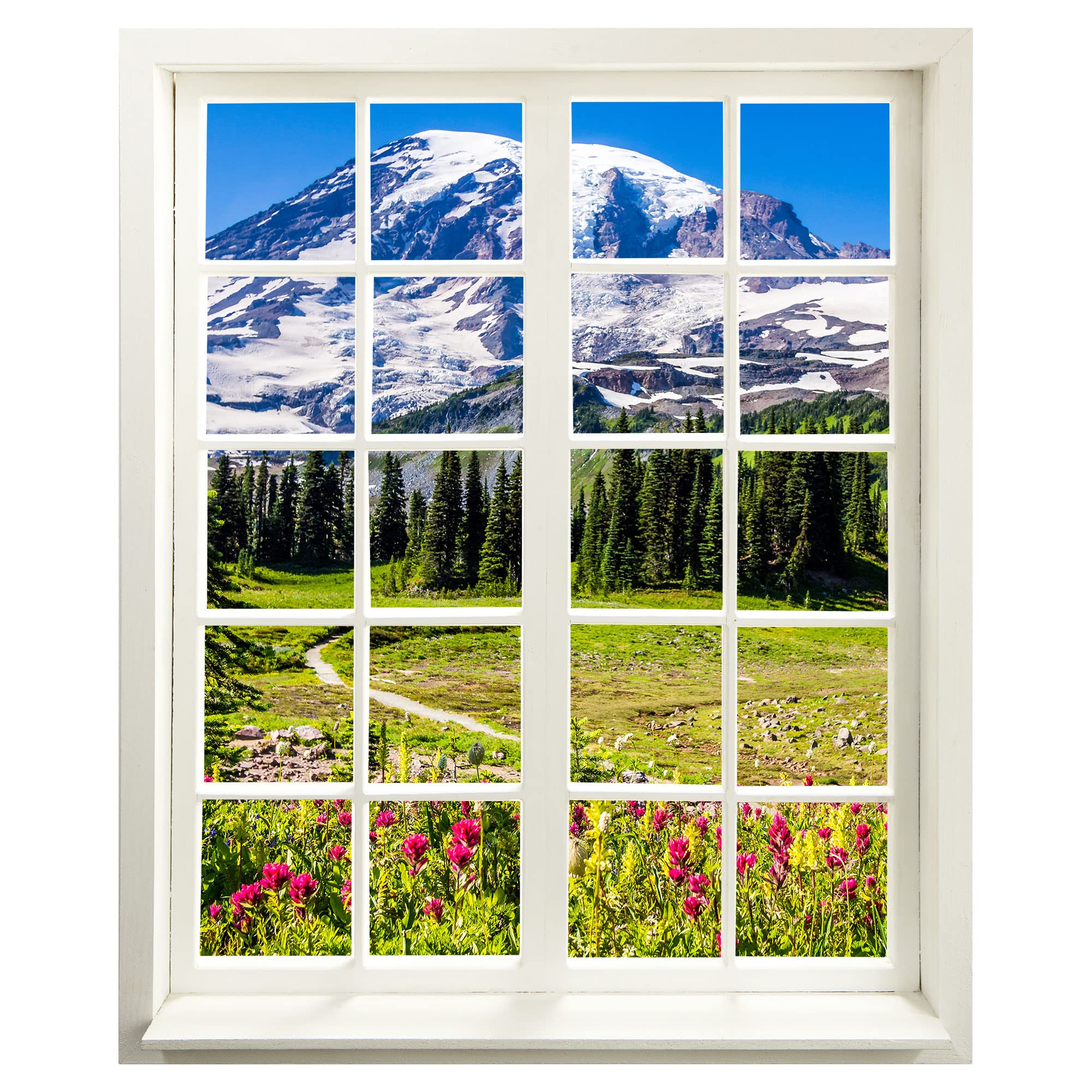 Wall Sticker Window with View Mountains and Wildflowers 83 x 100 cm (W x H) Wall Sticker — image 1