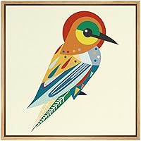 SIGNWIN Framed Canvas Wall Art Red, Yellow, Orange, Blue, Green Bee Hummingbird in Biege Birds Wildlife Illustrations Pop Art Modern Colorful for Living Room, Bedroom, Office - 16x16 inches