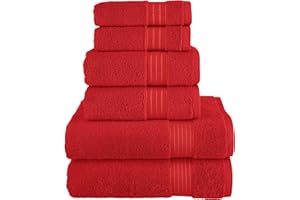 Elegant Comfort Premium Cotton 6-Piece Towel Set, Includes 2 Washcloths, 2 Hand Towels and 2 Bath Towels, 100% Turkish Cotton - Highly Absorbent and Super Soft Towels for Bathroom, Red