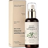 LA GREEN USDA Organic Moringa Oil Pure Multi purpose - for Face, Body, Hair - Food Grade, Oral Consumption - USDA Certified, Non GMO, Cold Pressed, Unrefined. bottle with Pump. Face Oil(3.4 fl oz)