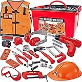 JOYIN 24 Pcs Construction Tool Accessories Playset Construction Pretend Play Toy Kit Including Construction Worker Costume an