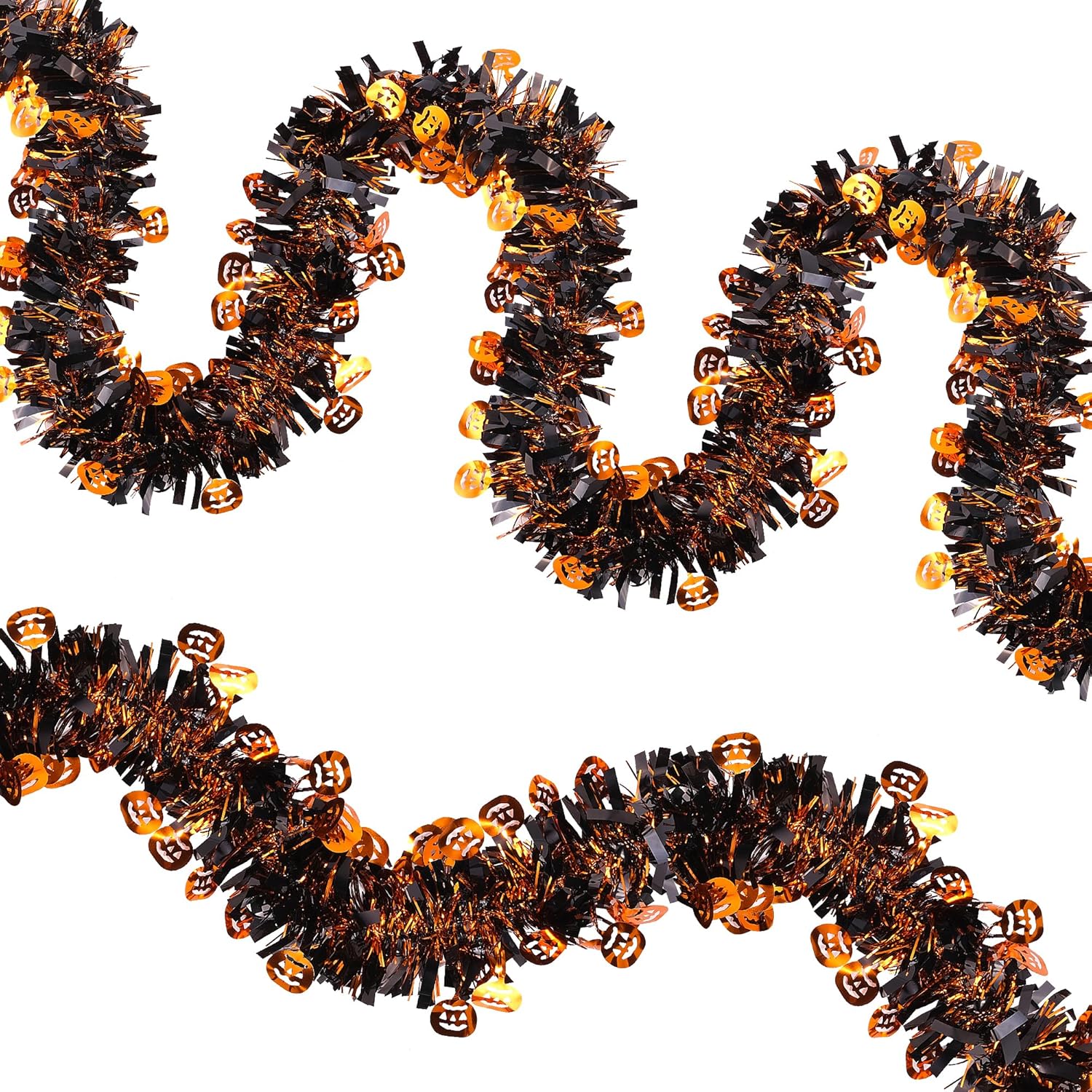 Wreaths, Garlands & Swags - 4 Pieces 26.2 Ft Halloween Tinsel Garland Black and Orange Shiny Garland Metallic Hanging Decorations for Halloween Party Indoor and Outdoor Decorations